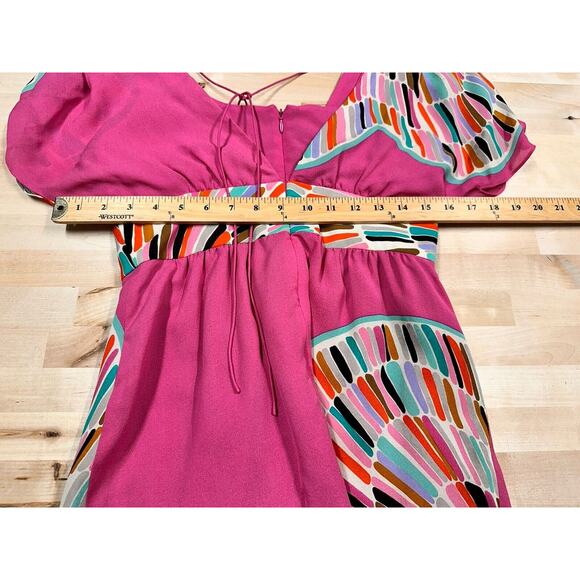 TIBI Pink Floral Deep V-Neck Dress Size 2 100% Silk Barbiecore Summer Beach - Picture 5 of 7